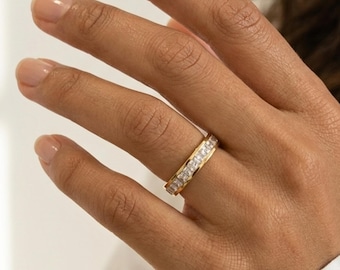 Pave diamond band ring, dainty gold ring, elegant ring, minimalist stacking ring, gifts for her, waterproof jewelry, tarnish free ring