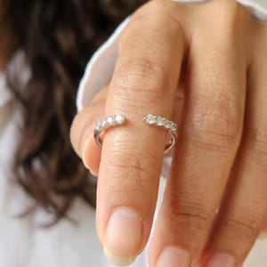 Bague de mariage diamant ouverte, bague empilable minimaliste, bague manchette diamant en argent sterling, anneau fin et délicat, cadeau bague ouverte pour elle