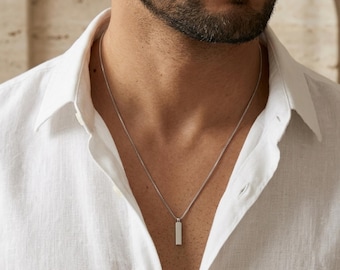 Mens silver pendant necklace, gift for boyfriend, box chain mens, mens jewellery, birthday gifts for him, Mens Necklace