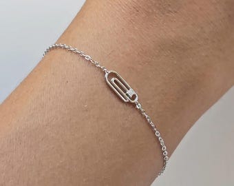 Sterling silver Paperclip Bracelet, Dainty Paper Clip Chain Bracelet, Link Chain Bracelet, Delicate Bracelet, Stacking Bracelet