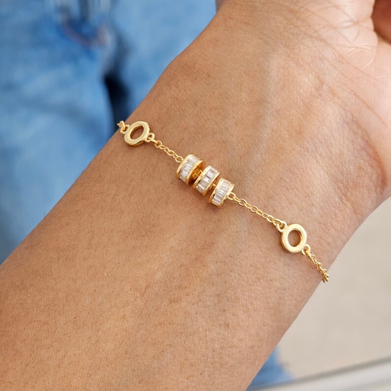 dainty gold baguette charm bracelet