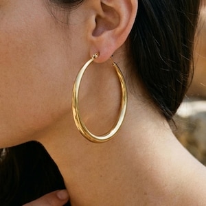 6 cm große Goldcreolen, anlauffreie Creolen, Geschenke für sie, minimalistischer Schmuck, Creolen, wasserdichter Schmuck