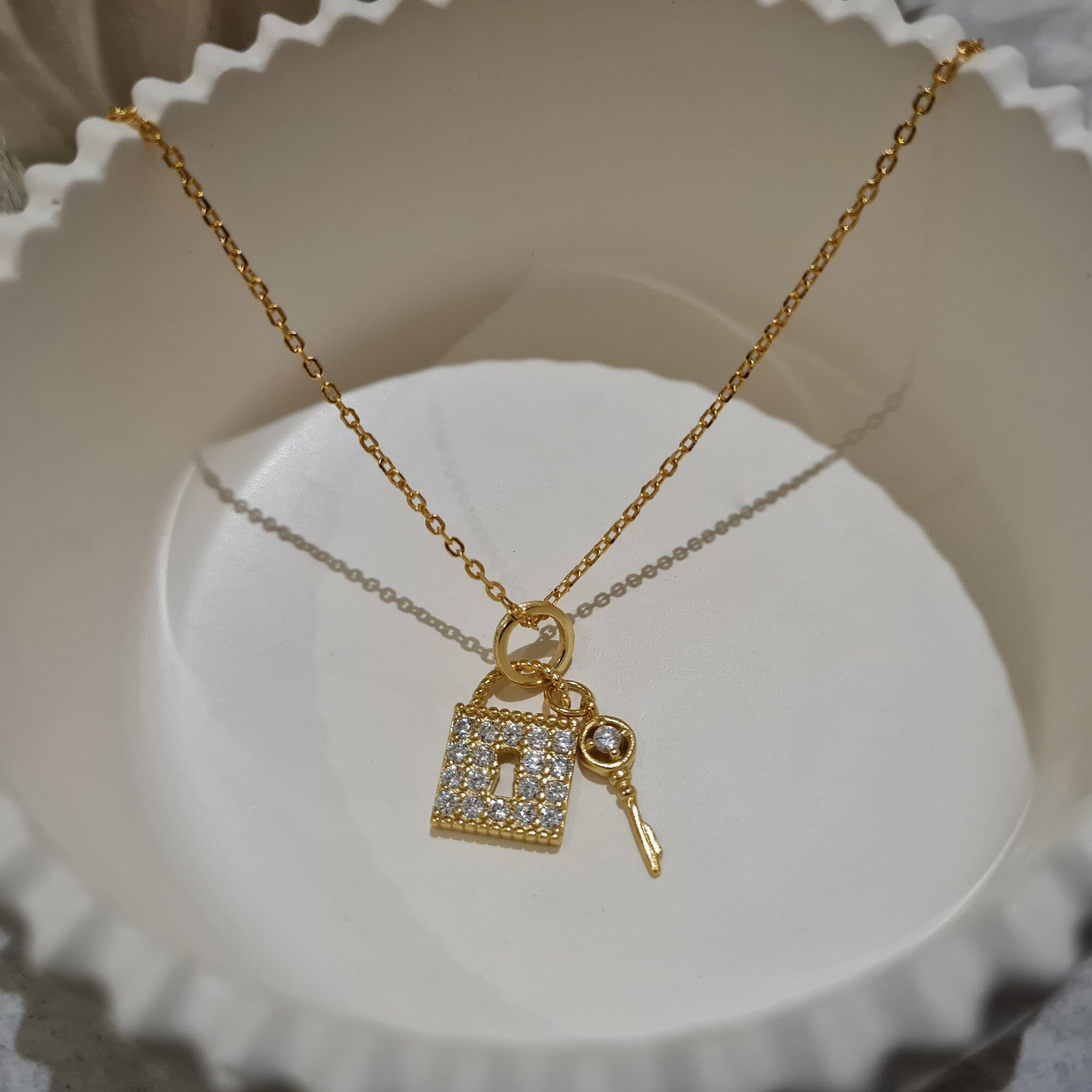 14kt Gold Full Diamond Love Lock Necklace