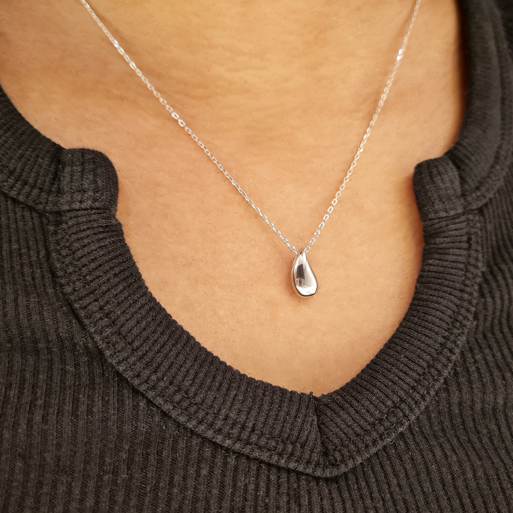 Silver Droplet Necklace - Etsy