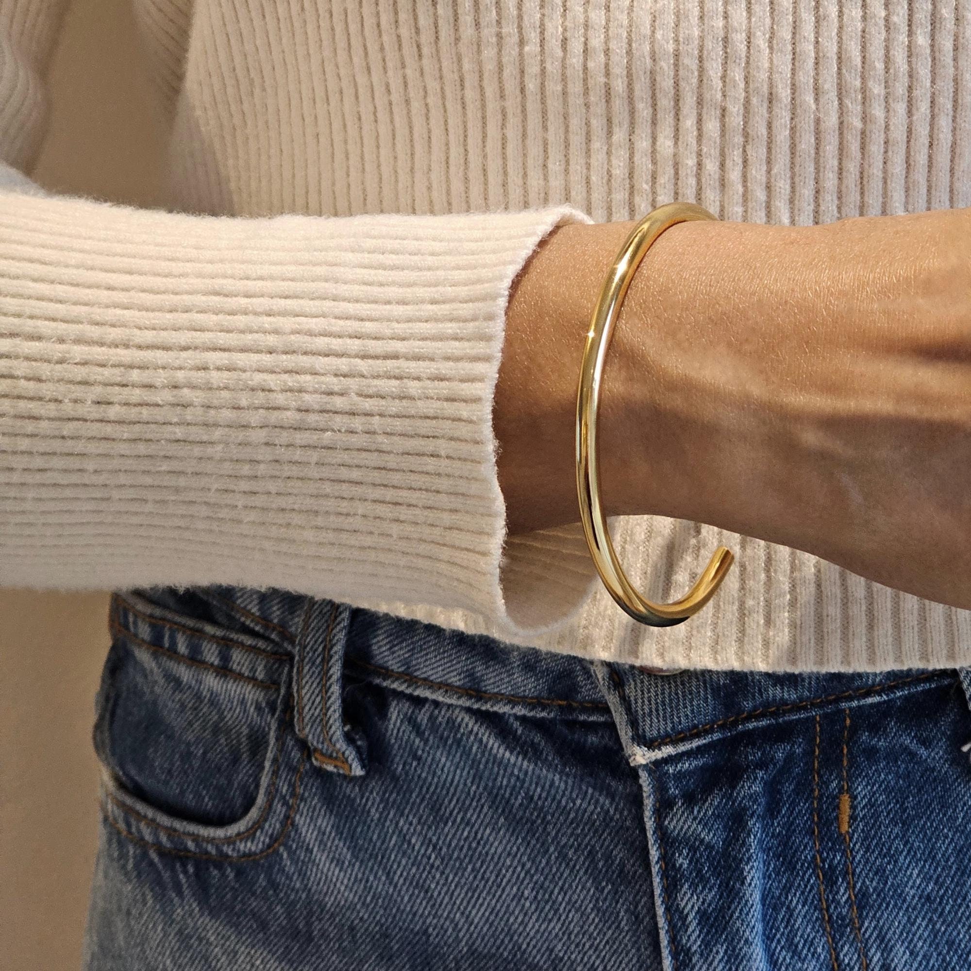 Cuff Bangle Gold Women, Minimalist Stacking Bangles, 18ct Gold 