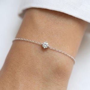4mm Solitaire diamond bracelet, diamond bezel bracelet, dainty silver bracelet, minimalist bracelet, gift for her, bridesmaids gift