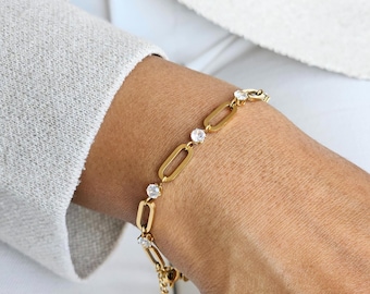 Paperclip Bracelet, Link Chain Bracelet, Diamond Bracelet, Gold Bracelet, Minimalist Bracelet, Dainty Bracelet, Gift for Her, CZ Bracelets