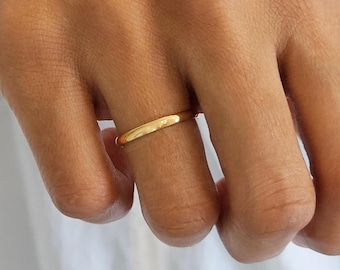 Classic plain gold band ring, wedding band ring, plain stacking gold ring, gifts for her, layering stacking jewelry, waterproof jewelry