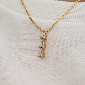 Dainty necklace, teardrop necklace, three diamond necklace, gold necklace, gifts for her