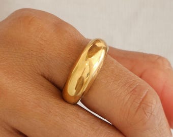 Gouden koepelring, dikke zegelring, stapelbare ring, minimalistische ring, dikke gouden ring, dikke ringen, stapelringen, cadeaus voor haar