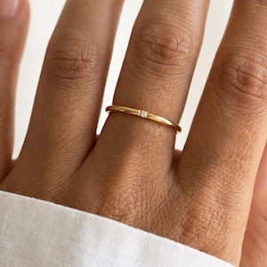 Dainty thin diamond ring, minimalist gold ring, very skinny midi ring, ultra thin non tarnish ring, gifts for her, stacking gold rings