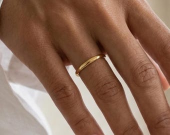 Classic plain gold band ring, wedding band ring, plain stacking gold ring, gifts for her, layering stacking jewelry, waterproof jewelry
