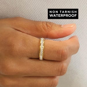 Pave diamond band ring, dainty gold ring, elegant ring, minimalist stacking ring, gifts for her, waterproof jewelry, tarnish free ring
