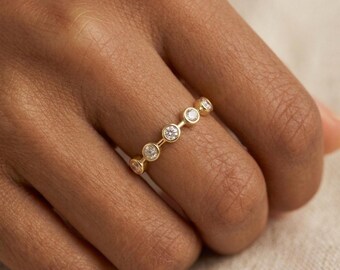 Bezel diamond ring gold, diamond station ring, stackable ring, minimalist ring, gifts for her, minimalist jewellery, open band eternity ring