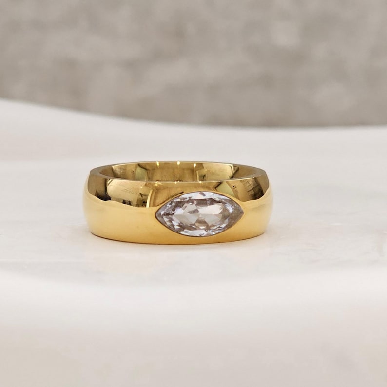 Bold diamond band ring, minimalist gold ring, gold stacking ring, gifts for her, waterproof ring, layering jewelry, tarnish free ring image 1