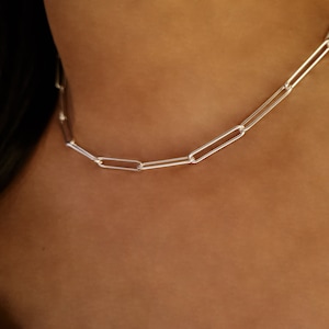 Silver paperclip chain, link chain necklace, minimalist necklace, dainty necklace, layering necklace, gift for her, stacking necklace