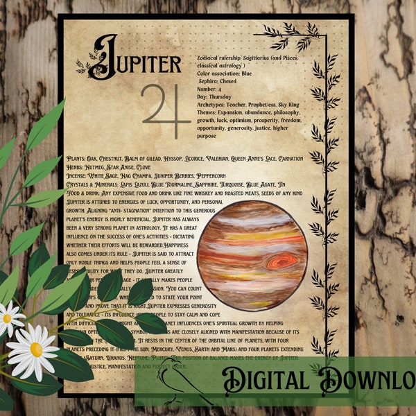 Jupiter | Planetary Magical Correspondences | Cosmic Witch |Grimoire Page | BOS  | Book of Shadows | Witchcraft | Pagan | Ancient | Wiccan