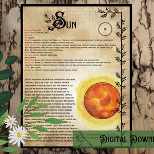 The Sun Planet | Planetary Magickal Correspondences | Grimoire Page | BOS Page | Book of Shadows | Witchcraft | Pagan | Ancient | Wiccan