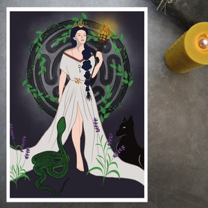 Hekate Art Poster Print / Diosa Hecate / Mitología griega / Brujería lunar / Bruja / Pagana / Wiccan Folk / Decoración del hogar / Regalo de la casa