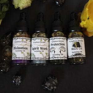 Set 4 Anointing Oils | Divination | Spirit Work | Protection | Black Cat Good Luck | Intention Oil | Spell and Ritual Oil | 30ml