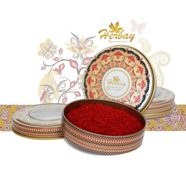 Saffron Pure and Organic with gift box, 10 gr, Khatam Design, Herbay Brand Finest Saffron in Canada, Certified and Non-GMO.