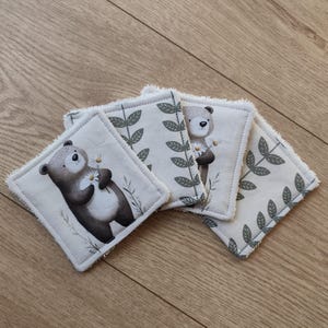 Set di 4 salviette lavabili per neonati con motivo orsetto – Quadrati struccanti in spugna di cotone 10x10 cm – Salviette riutilizzabili con l'orsetto Leo