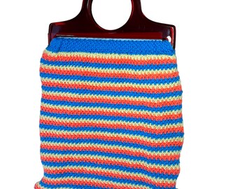 Handmade 1960s Swedish-style Knitted Laptop Purse Bag With Oversize Vintage-style Plastic Handle 15x15