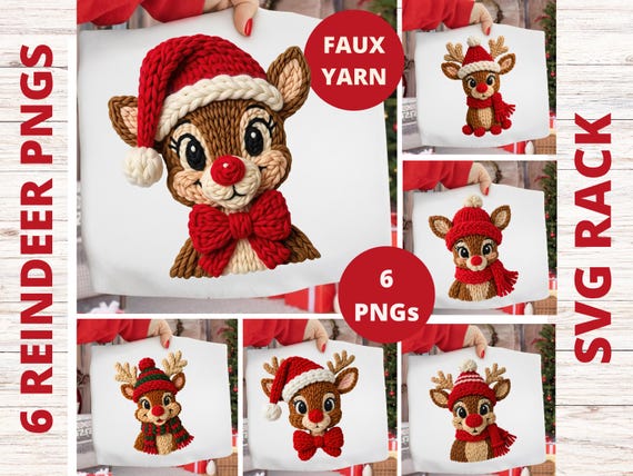 Crochet Reindeer PNG, Christmas Faux Yarn Art, Latch Hook Crochet PNG, Matching Family Christmas Shirt Design, Cozy Holiday Sublimation