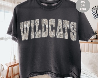 Wildcats Washed Camo PNG, Varsity Mascot Shirt Design, Distressed School Team PNG