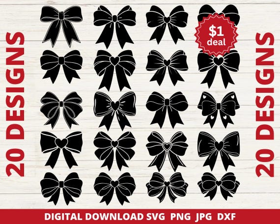 Bow SVG Bundle, Bow Clipart Designs, Coquette Bow PNG, Aesthetic Bow Cut Files for Cricut and Silhouette, Digital Download for Sublimation