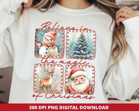 Retro Christmas PNG: Santa, Snowman & Reindeer Design (Digital Download)