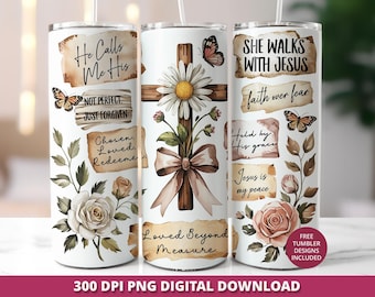 Boho Christian Tumbler Wrap, Blumenkreuz Design, Sublimation
