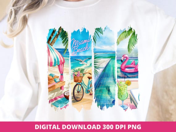Summer Vibes PNG, Miami Beach Sublimation Design, Trendy Tropical Brushstroke, Vintage Summer Shirt Design, Retro Coastal Digital Download