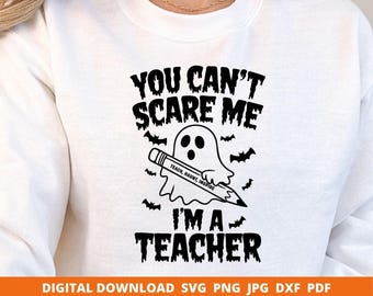 Halloween Ghost Teacher SVG, Spooky Season Cricut Silhouette Cut-bestand