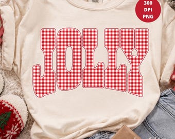 Jolly Gingham PNG, Christmas Shirt Design, Holiday Sublimation, Red Checkered Xmas PNG