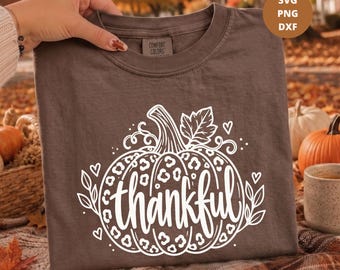 Thankful Pumpkin SVG, Leopard Print Pumpkin PNG, Thanksgiving DXF, Fall Cricut Design