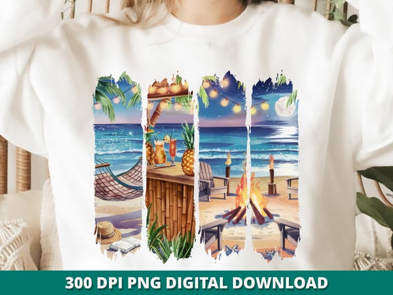 Tropical Beach Brushstroke PNG, Tiki Sublimation (Digital Download)