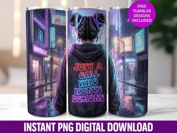 Neon Anime Girl Tumbler Wrap, K-Pop Hunter Design (Digital Download)