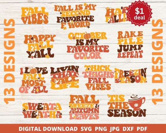 Retro Fall SVG Bundle, Autumn Clipart (Digital Download)
