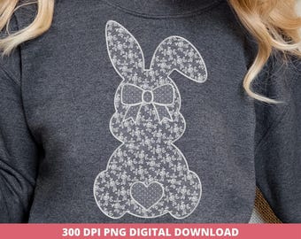 Lace Easter Bunny Png, Coquette Bunny Png, Lace Bow Png, Floral Lace Easter Sublimation, Happy Easter Png, Faux Embroidery, Floral Bunny Png