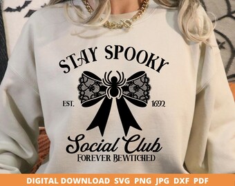 Spooky Season Spider Bow SVG, Halloween Shirt PNG Cricut Silhouette Cut File