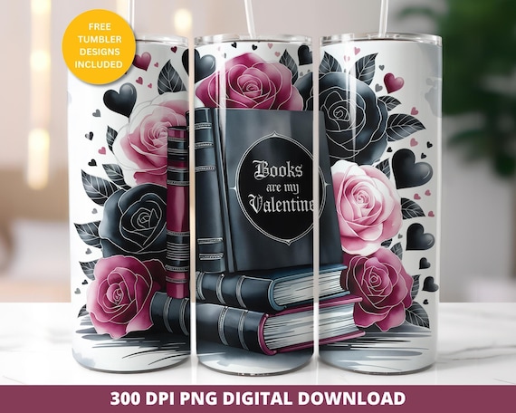 Book Tumbler Wrap, Valentine Roses, 20 oz Skinny Tumbler Design (Digital Download)