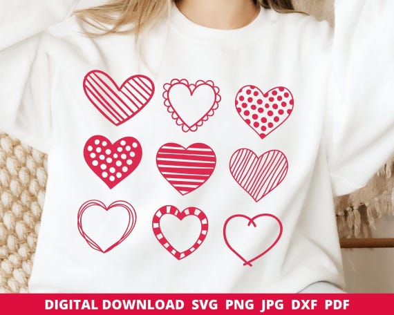 Valentine Doodle Heart Clipart, Coquette PNG SVG, Cricut File (Digital Download)