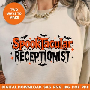 Spöklik receptionist SVG, Halloween Office Team Cricut Silhouette Cut File