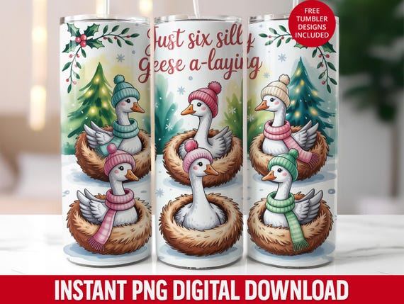 Funny Christmas Goose Tumbler Wrap: Seamless Holiday Geese (PNG Digital Download)