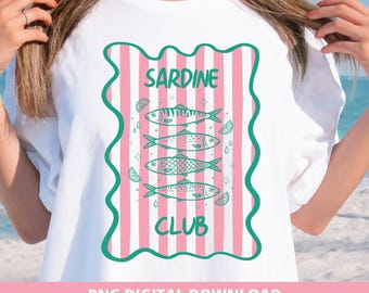 Sardine Club Coastal PNG Preppy Fish Clipart Striped Summer Beach Graphic (Digital Download)
