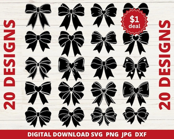 Coquette Bow SVG Bundle, Hand-Drawn Clipart (Digital Download)