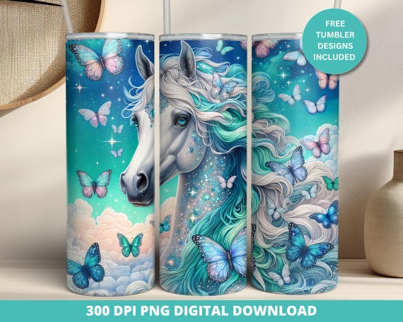 Glitter Horse Tumbler Wrap, 20oz Skinny Tumbler Design, Horse 20oz Straight Tumbler Wrap, Rainbow Horse Seamless Digital Png Wrap Download