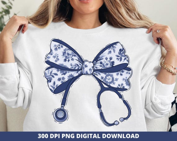 Floral Nurse Bow Stethoscope PNG, Sublimation Design (Digital Download)