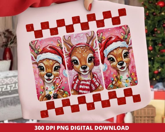 Preppy Reindeer Christmas Clipart PNG, Brushstroke Holiday Design (Digital Download)